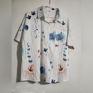 Floral White Short Sleeve Women Blouse Size 2XL